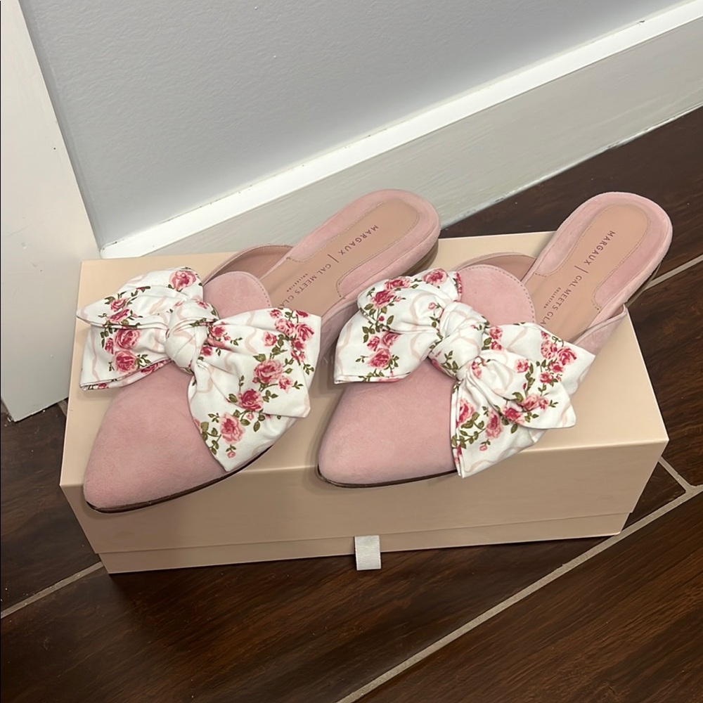 Margaux x Gal Meets Galm Pink Floral Bow Mules